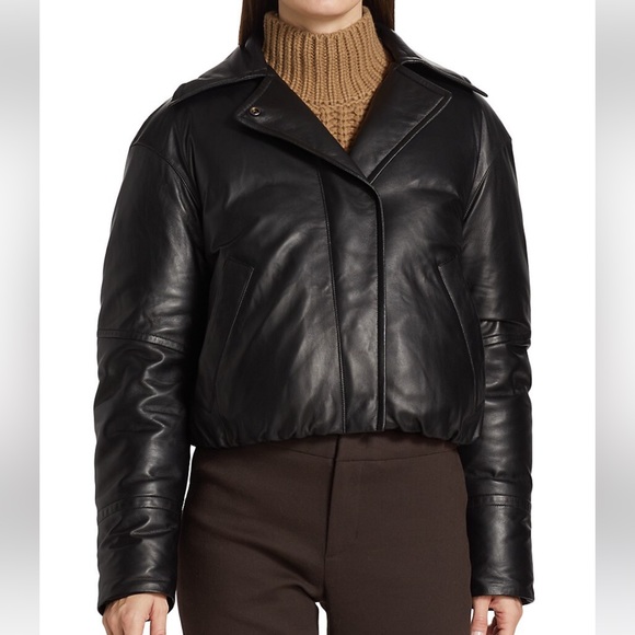 NWT! VINCE Shearling-Trim Lamb Leather Down Puffer Jacket - S - Picture 2 of 16